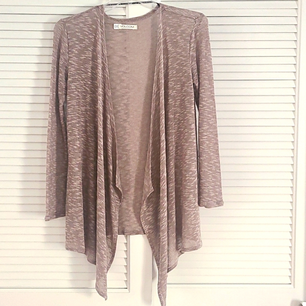 Volcom Lightweight Cardigan Sweater.  Size Small.   Lt. Brown/ Cream